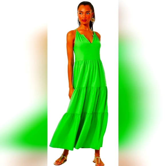 Lilly Pulitzer Dresses & Skirts - Lilly Pulitzer Maribella Halter Maxi Dress Gecko Green Ruffle Sleeveless XL